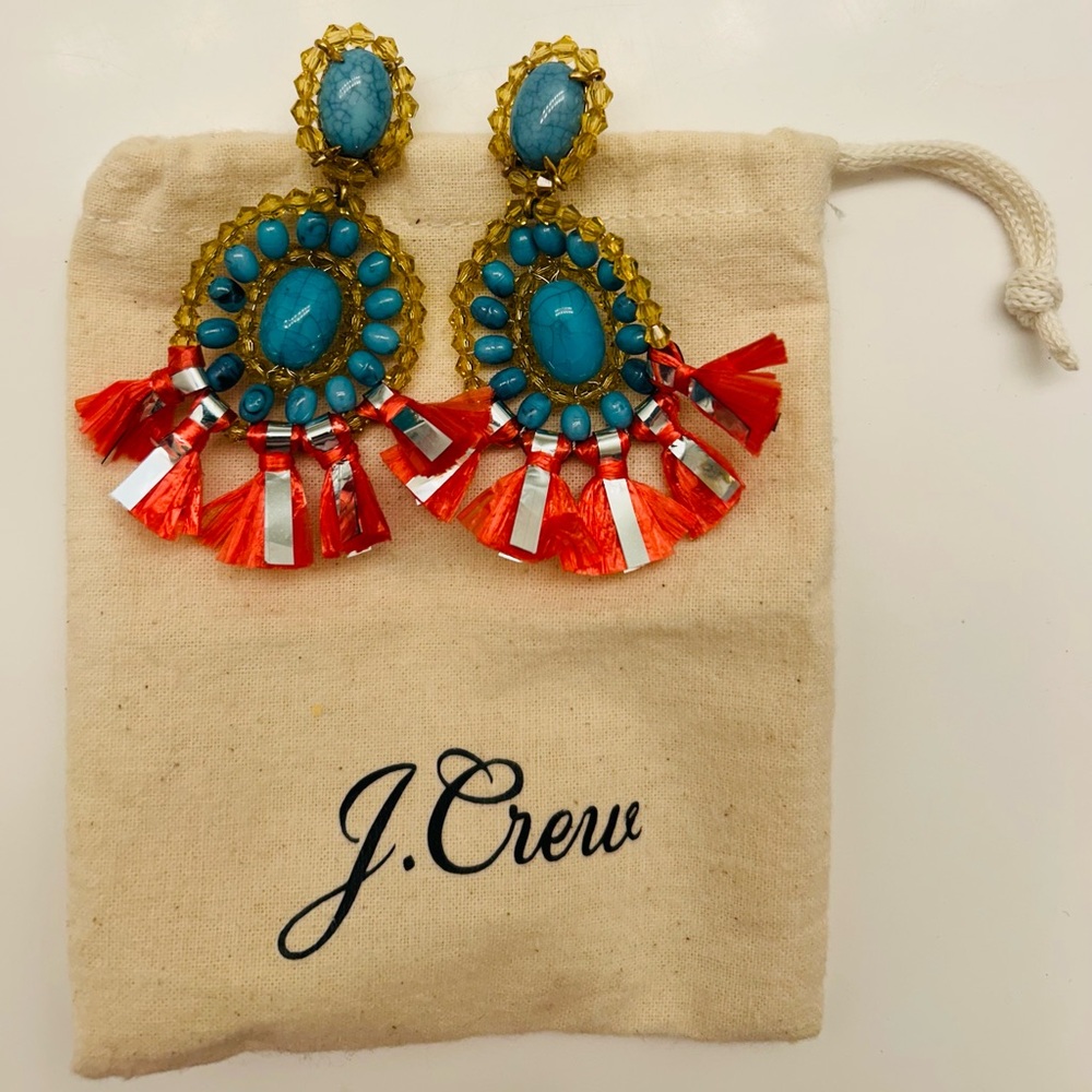 J. Crew turquoise blue Fringe Earrings
